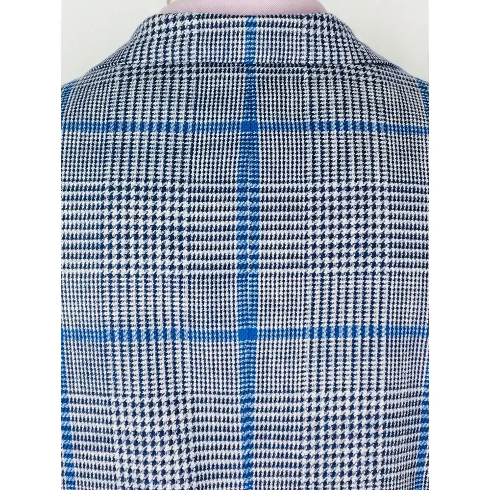42R LBM 1911 Italy Mens 2 Bttn Blazer Sport Coat Glen Check Blue Gray Italy 52R